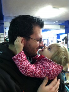Matt and our daughter "ugga-mugga" in the baby carrier.